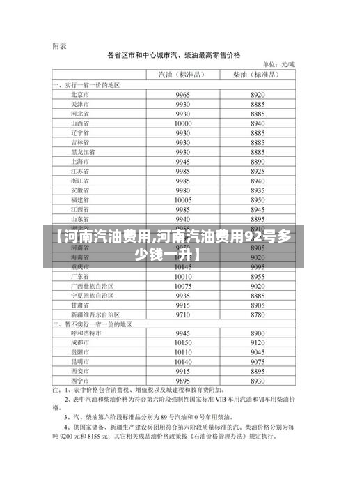 【河南汽油费用,河南汽油费用92号多少钱一升】-第2张图片
