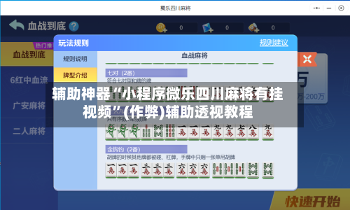 辅助神器“小程序微乐四川麻将有挂视频”(作弊)辅助透视教程